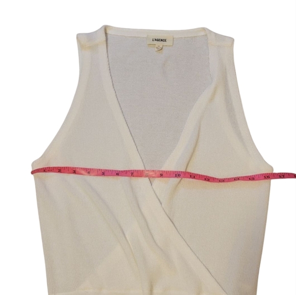 L'Agence Odessa Sweater Ivory Vest V-neck Sleeveless Surplice Ribbed Knit Small - Picture 5 of 8